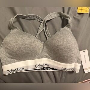 Calvin Klein Heather Grey Logo-Trim Sports Bralette